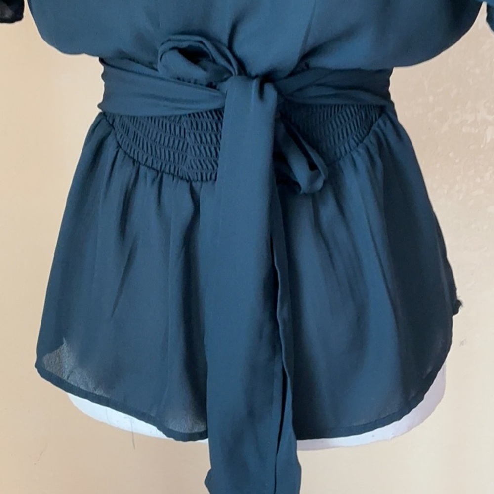 Max Studio Navy Ruffled V-Neck Blouse - Picture 8 of 9